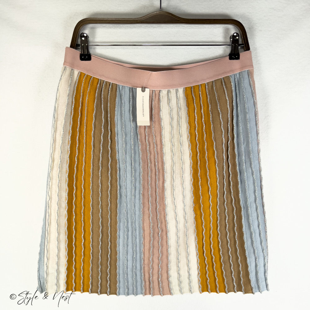 Anthropologie Eva Franco Pastel Glitter Rainbow Striped Knit Skirt Coquette Midi